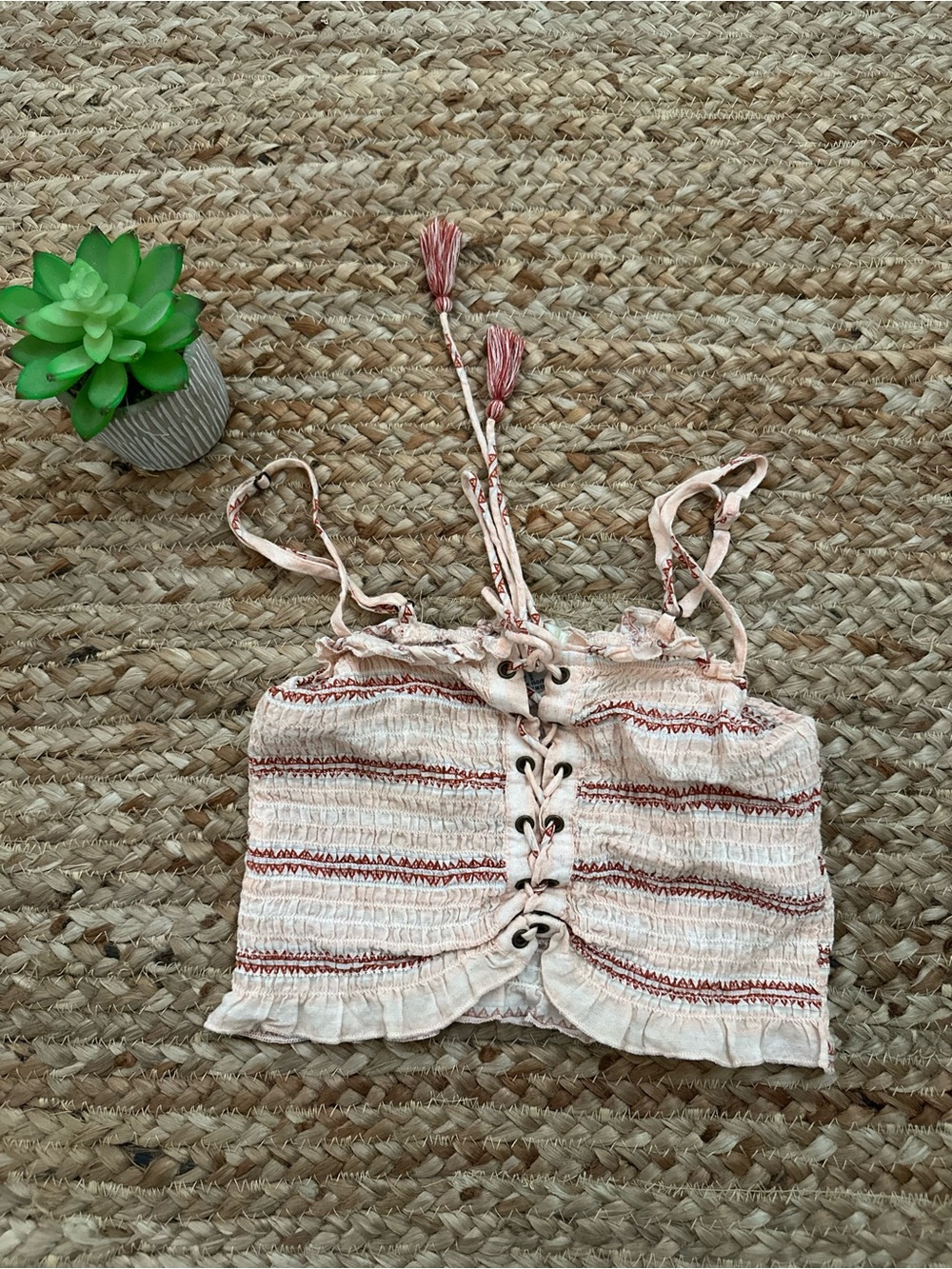 STRIPED LACE UP SMOCKED CROP TANK